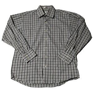 LINEA DOME CHEMISE Men Medium 15-15.5 Black White Plaid Textured Cotton Shirt